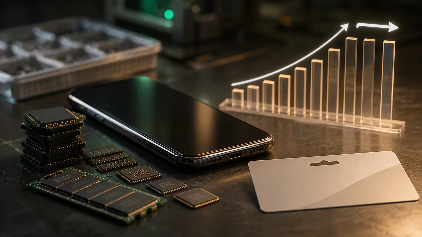 Smartphone memory components, gift card and rising hardware cost chart