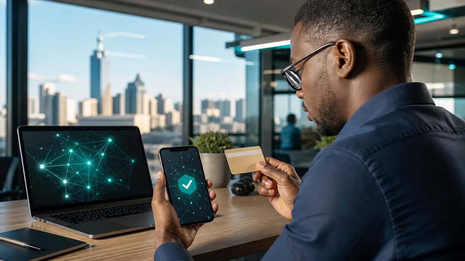 Black Kenyan customer verifying a secure wallet network before a USDT gift card payout
